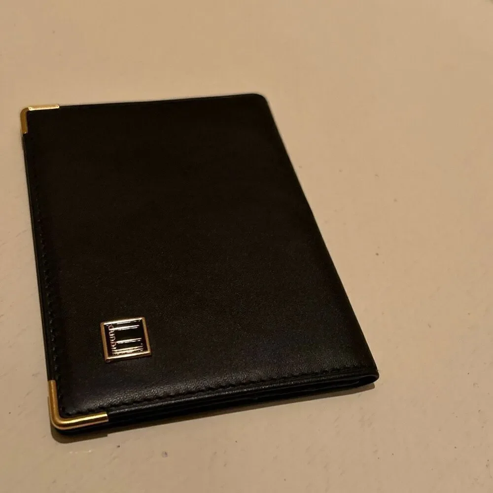 Dunhill Compact Bifold Cardholder ID Wallet Black Leather Minimalist Quiet Luxe